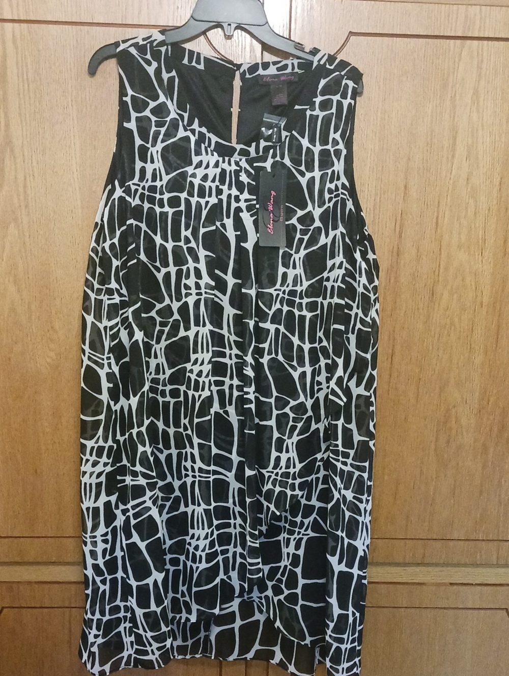 Elena Wang Dress Size XL Black Print NWT